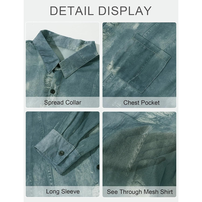 Чоловіча прозора футболка AIEOE з довгим рукавом, тонка, сексуальна, для дискотеки, клубного одягу, розмір M, колір темно-синій