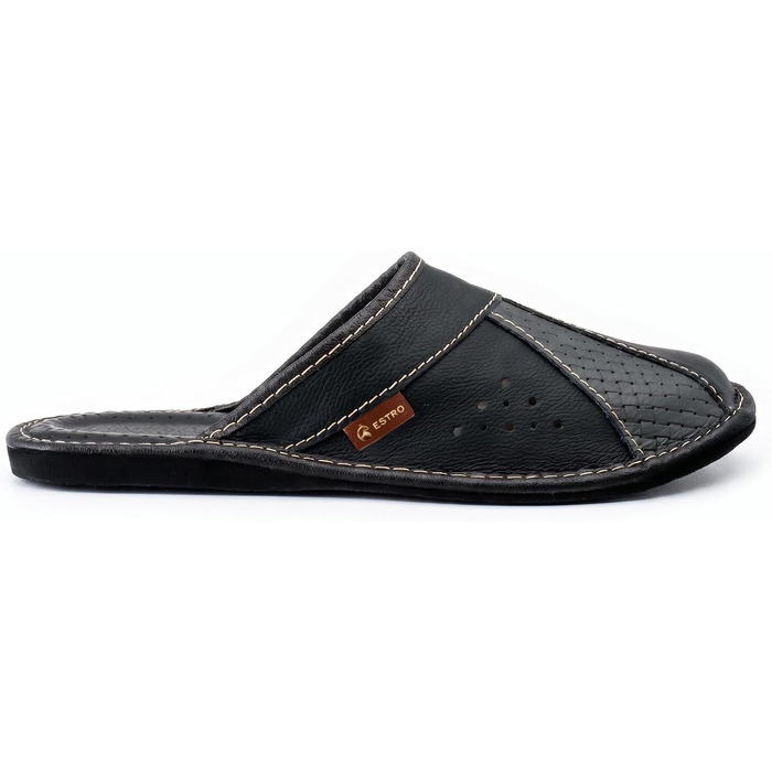 Чоловічі шкіряні домашні капці ESTRO Slipper — зручні та комфортні тапочки для чоловіків, сірі, розмір 46 EU