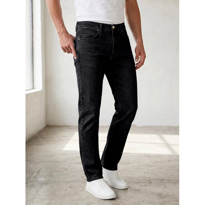 Чоловічі джинси Runcati Slim Fit з бавовни та стрейч, однотонні чорні штани для бізнесу та повсякденного носіння (36W / 32L)