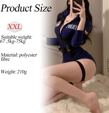 Костюм поліцейського 3-в-1 BDSMJOY для жінок, сексуальний косплей, аксесуари: наручники, шапка (блакитний, XXL)