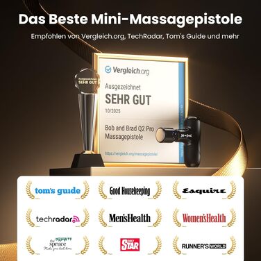 Перкусійний масажер BOB AND BRAD Q2 Mini — Міні-масажний пістолет для глибокого масажу тканин, колір: чорний (Midnight Black)