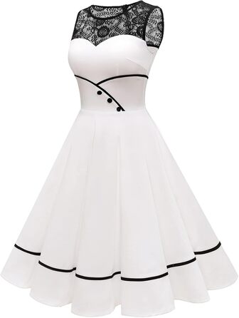 Сукня коктейльна Bbonlinedress Rockabilly мереживна 50-ті вінтаж, складки, без рукавів, круглий виріз (XS, Айворі)