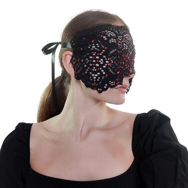 Ручна вишита мереживна маска на обличчя з камінням для жінок, чорна маска для маскараду, балу, карнавалу, весілля, бурлеску, косплею, Марді Гра (чорний колір з червоними каміннями)