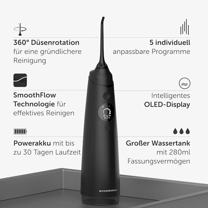 Електрична зубна щітка WonderSmile Pro IPX8, 4 режими роботи, з зарядним пристроєм та смарт-насадкою, Ultimate Black Oral Care