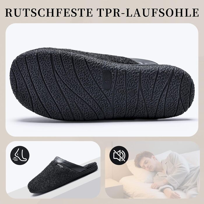 Чоловічі зимові капці WateLves з пам'яттю (Memory Foam), фетрові тампони з антиковзаючою підошвою для дому та вулиці, чорні, розмір 43 EU