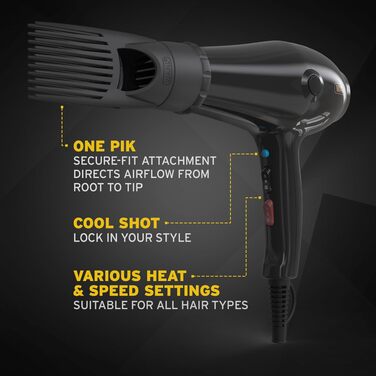 Фен для волосся WAHL PowerPik 5000 для афро-кучерявого волосся з насадкою-піком, 3 температурні режими, ефект анти-фриз