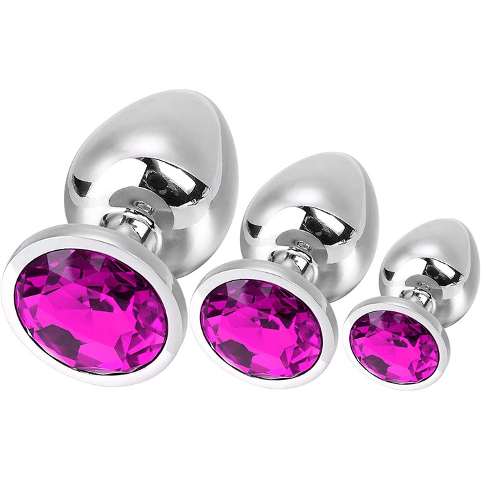 Набір анальних пробок Klein Medium Groß з металу: Butt Plug з кристалами та діамантами, темно-фіолетовий