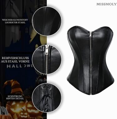 Жіночий корсет MISS MOLY Vintage з екошкіри в стилі ретро, чорний, розмір 5XL (комплект з G-стрингами)