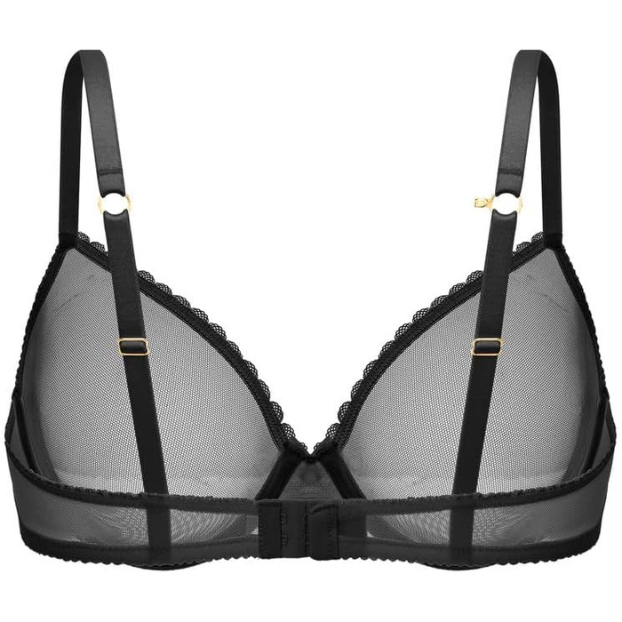 Чорний бюстгальтер Wingslove без пуш-ап з мереживом та прозорою сіткою, з силіконовими накладками на соски, 75C