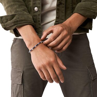 Чоловічий браслет Fossil Vintage Casual зі сталі та напівдорогоцінного каміння з розсувним замком, синій та сріблястий