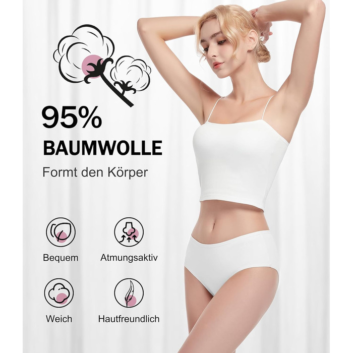 Бобель: 5 трусиків у пачці, бавовна, дихаюча тканина, м'які жіночі трусики-сліпи, еластичні (S-XXL), білі (XL)