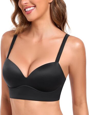 Трусики Lemorosy BH для жінок без кісточок, Push Up, безшовні, з глибоким V-подібним вирізом, класичні, зручні, повсякденні, бюстгальтер з широкими бретелями, 90C, чорний