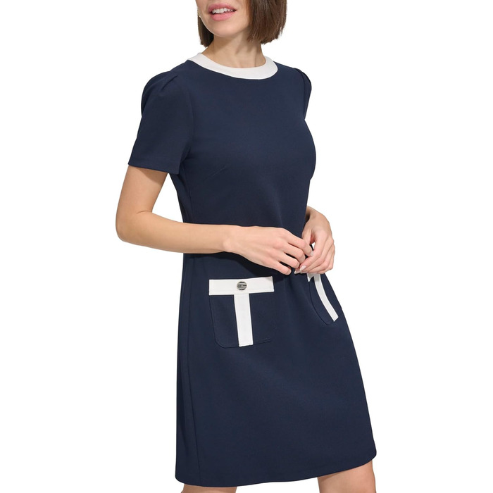 Сукня Tommy Hilfiger жіноча з креп-шифону, логотип, емаль, ґудзики, кишені, колір Sky Captain/Ivory