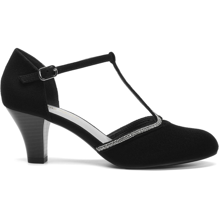 Жіночі туфлі-човники Dream Pairs з T-подібним ремінцем, чорні зі стразами, розмір 38.5 EU