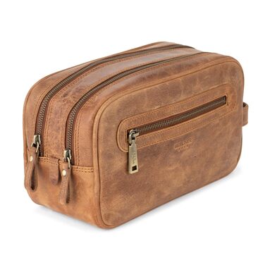 Шкіряна косметичка для подорожей Berliner Bags Vintage Kulturbeutel Max, велика сумка для гігієни з 2 відділеннями, унісекс, колір коричневий камель