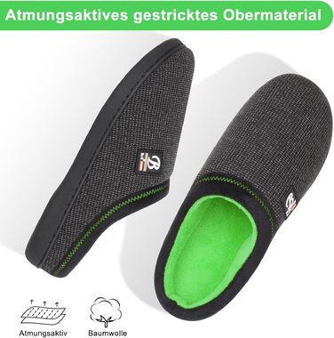 Чоловічі домашні капці BIAL з ефектом пам'яті (Memory Foam), теплі плюшеві тапочки з антиковзаючою підошвою для дому та вулиці, колір весняний зелений, розмір 44/45 EU