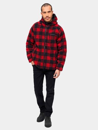 Чоловіча робоча куртка Brandit Teddyfleece Worker Jacket, теплий фліс, червоно-чорна, розмір 3XL