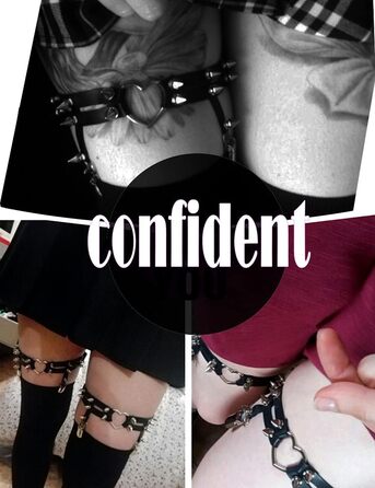 Жіночі шкіряні набедрені стяжки Adobe з регулюванням, набедрена стяжка у формі серця з кліпсами, готичний панк стиль, для високих шкарпеток, 2 шт. чорного кольору, 2 шт. з білим мереживом