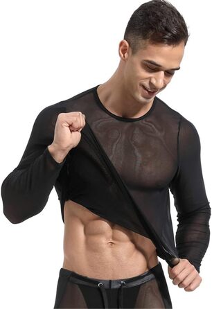 Чоловіча сітчаста футболка з прозорим дизайном, довгі рукави, сіра