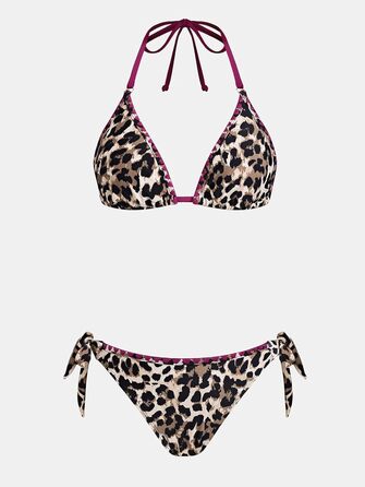 Bikini CUPSHE Daen: Комплект з трикутним топом та низькою талією, блакитний з леопардовим принтом (L)