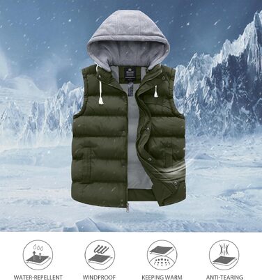 Чоловічий зимовий жилет Wantdo Outdoor з капюшоном, стібаний безрукавник, колір армійський зелений, розмір M