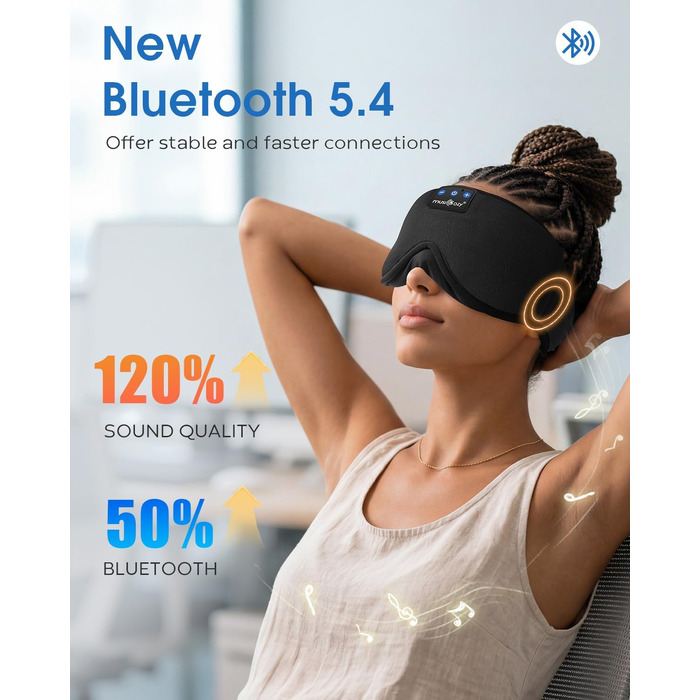 Маска для сну з Bluetooth-навушниками MUSICOZY, 3D маска для повного затемнення, м'які бездротові навушники для сну, медитації та подорожей, Bluetooth 5.4, 16 годин роботи