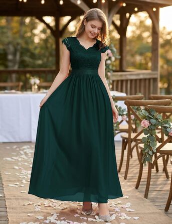 Елегантна вечірня сукня Dressystar довга, мереживна, шифонова, для весілля та балу, з рукавами-крильцями, зелена, розмір L