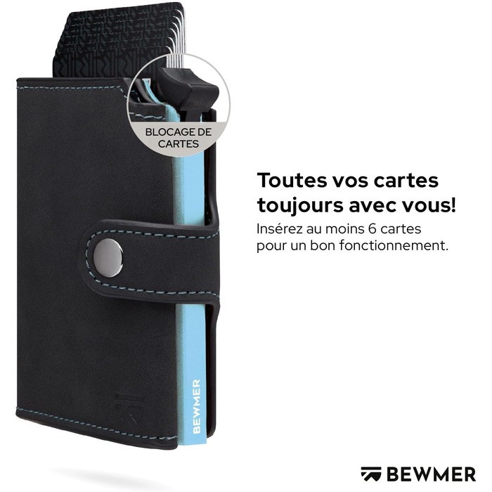 Слім-гаманець BEWMER v2 з RFID-захистом та монетницею для чоловіків та жінок, картхолдер з антиклонінгом для купюр та 9 кредитних карток (чорно-блакитний)