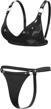 Жіночий комплект спідньої білизни з еластичної шкіри, шорти, блискучий PVC, шкіра, латексний бюстгальтер, регульований, чорний