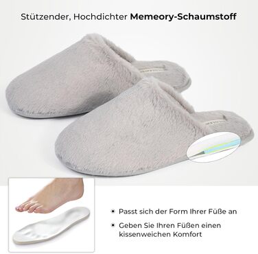 Жіночі домашні капці Snug Leaves з штучним хутром та ефектом пам'яті Memory Foam, сірі, розмір 38/39 EU