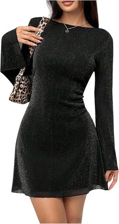 Чорне міні-плаття SweatyRocks з відкритою спиною та довгими рукавами для вечірок