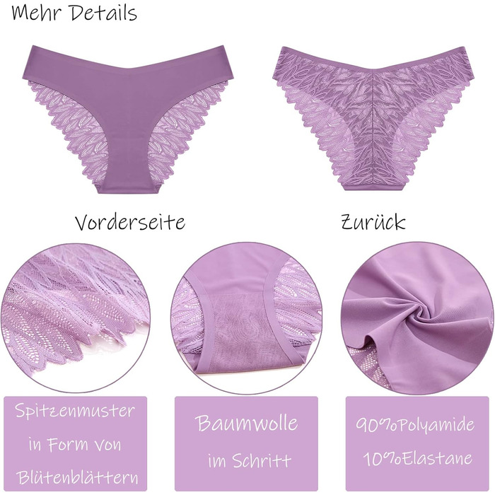 Набір трусиків FINETOO з 6 шт. - безшовні, мереживні, з низькою талією, S-XL