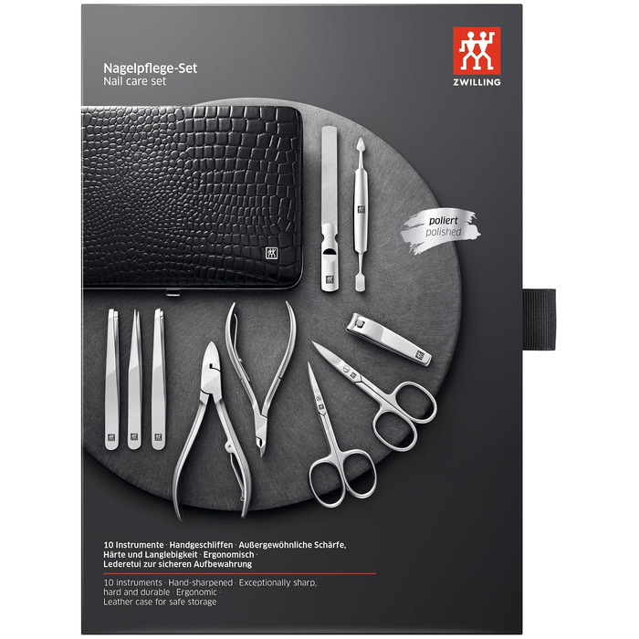 Набір для манікюру та педикюру ZWILLING Kroko Edition (10 предметів), нержавіюча сталь, шкіряний футляр, чорний