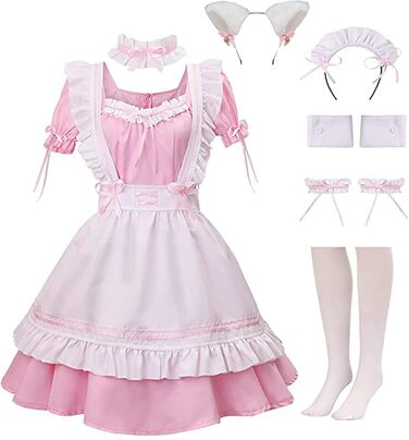 Костюм горничної MaxToonrain: Французьке плаття в стилі аніме Лоліта для жінок та дівчат (рожевий, сердечком, XXL)