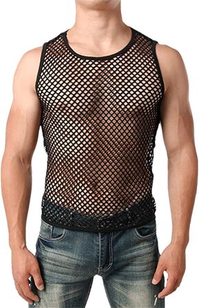 Чоловіча прозора сітчаста футболка з мереживом - ідеальний варіант для нічного клубу та вечірок | Чорний