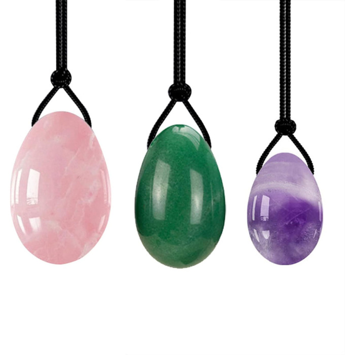 Набір яєць для вагінального тонісу: рожевий кварц, нефрит, аметист, кристали, масаж, Kegel, розмір M, 1 шт.