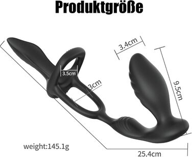 Вібратор для чоловіків 3-в-1: масажер простати, анальний плагін та кільце для статевого члена. 9 режимів вібрації, дистанційне керування.