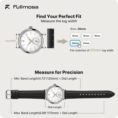 Ремінець Fullmosa 20мм зі шкіри для Garmin Vivoactive 6/5/4, Venu SQ та Samsung Galaxy Watch 7/6/5/4 FE (40/44/45мм), Classic 43мм, чорний
