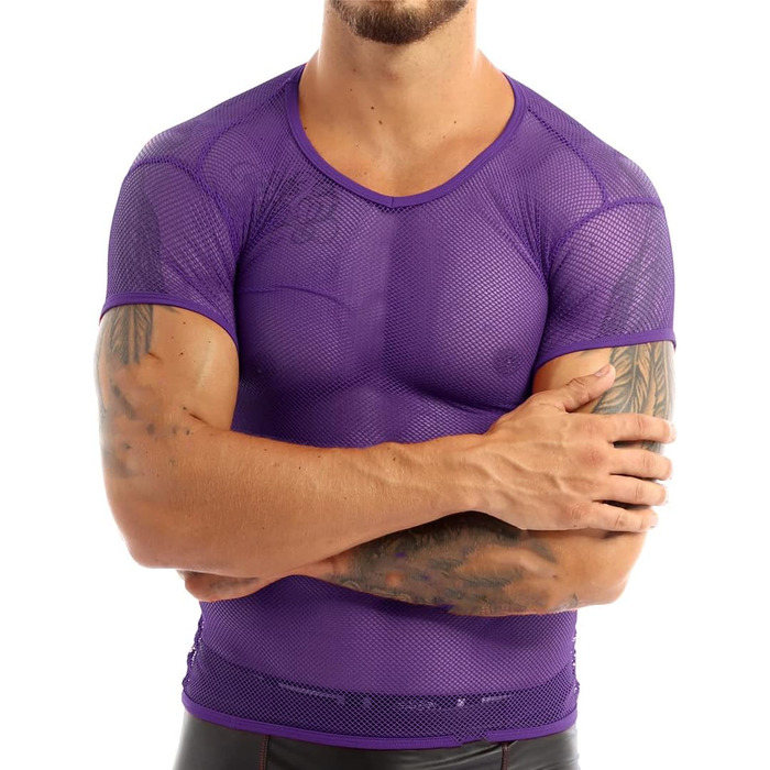 Чоловіча сітчаста футболка з прозорою тканиною для нічного клубу, клубний одяг, прозора майка-топ, футболка 'рибача сітка'