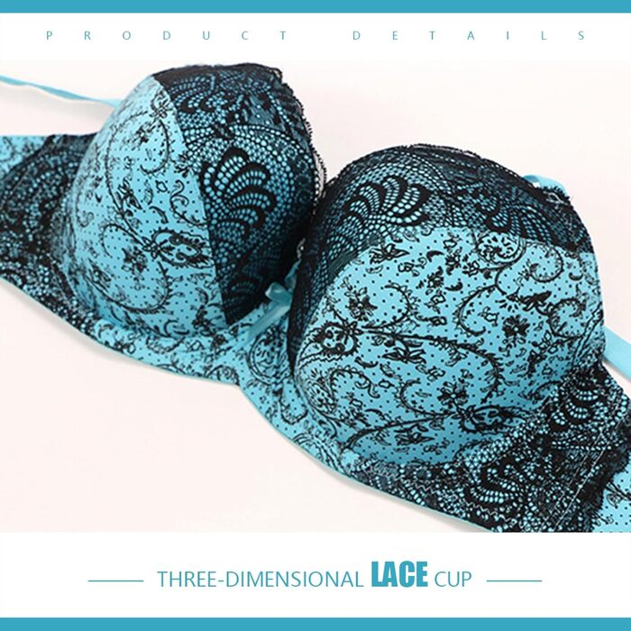 Чорний мереживний бюстгальтер та труси Moonbadi з пуш-ап, розмір 85E, червоний