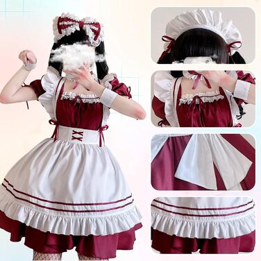 Костюм французької служниці: комплект для косплею, карнавалу та Хелловіну (червоний, XL)