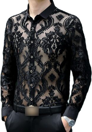 Прозора мереживна накидка для чоловіків та жінок, сексуальна, коротка, для нічного клубу, сітчаста мереживна накидка (L, Cs25)