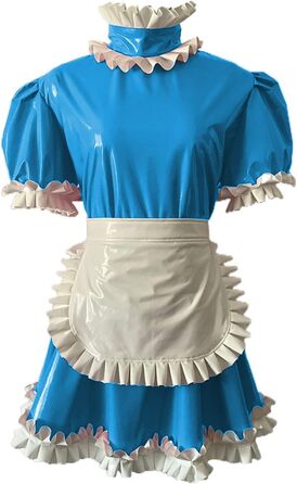 Сукня готична Лоліта Плюс Сайз з шнурівкою, PVC, міні, короткий рукав, блакитний (3XL)