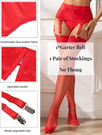 Сет стрінговий корсет з шкіри Ohdear, великі розміри, червоний (з панчохами)