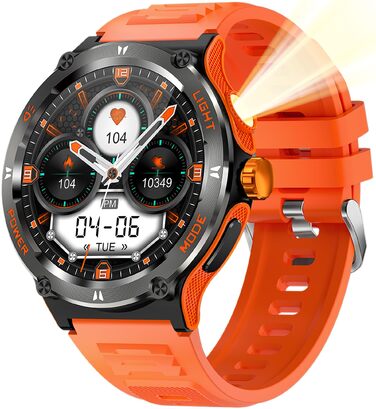 Смарт-годинник findtime Military — ударостійкий тактичний годинник з компасом, LED-ліхтариком, функцією дзвінків та моніторингом пульсу 24h, для Android та iOS (Помаранчевий)