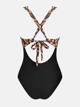 Купальник CUPSHE з V-подібним вирізом, прихованням живота, глибоким вирізом на спині, цілісний, Оливковий/Тропічний (XL, Чорний леопард)