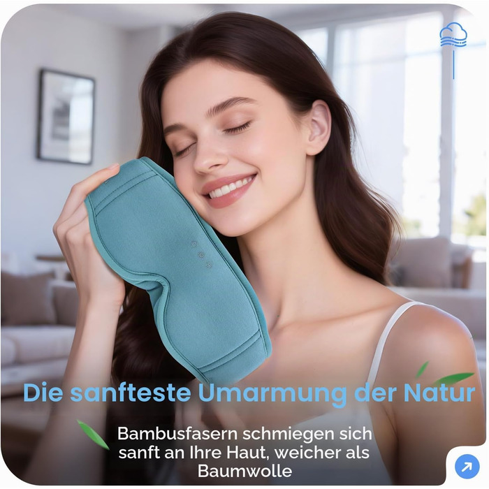Bluetooth-маска для сну LC-dolida з ефектом повного затемнення, бамбукова бавовна, HiFi звук, Bluetooth 5.4, регульований ремінець, сіро-блакитна