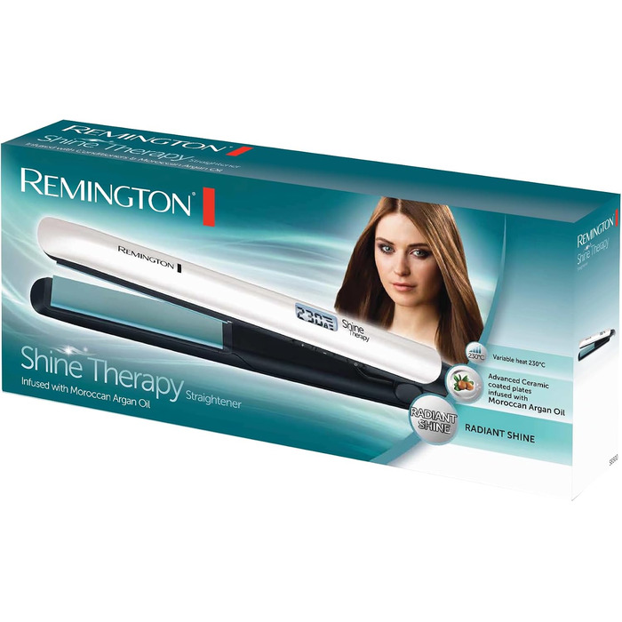 Випрямляч для волосся Remington Shine Therapy S8550 з керамічним покриттям, аргановою олією та вітаміном E, LCD-дисплей, 150-230°C