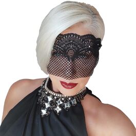 Чорна мереживна півмаска для жінок з червоними стразами – венеціанська маска для маскараду, карнавалу, весілля, вечірки, косплею, бурлеску та Марді Гра (Чорний (білі стрази))