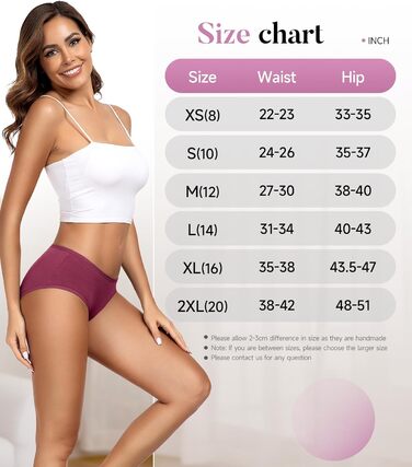 Танстц (TANSTC) жіночі труси-сліпи з бавовни, 6 шт. в упаковці, низька талія, еластичні, дихаючі, XS